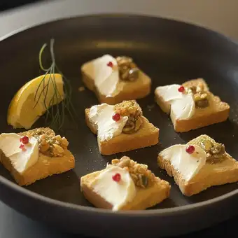 Pickled olives and nut canapés