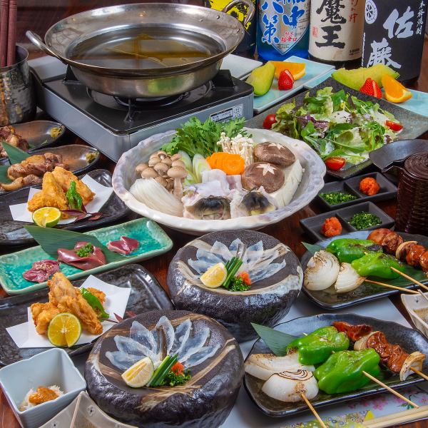 名物とらふぐと地鶏のコース
