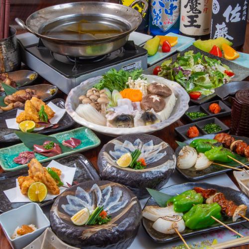 名物とらふぐと地鶏のコース