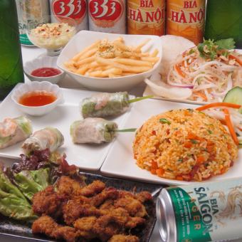 [All-you-can-drink included] Enjoy Vietnamese cuisine! A full nine-dish plan including pho, spring rolls and galangal for 4,500 yen