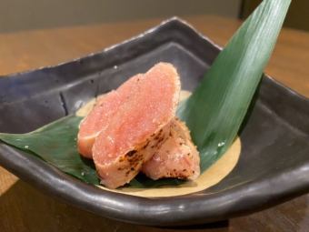 Grilled cod roe marinated in Daiginjo sake lees