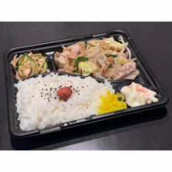 炒肉和蔬菜便当