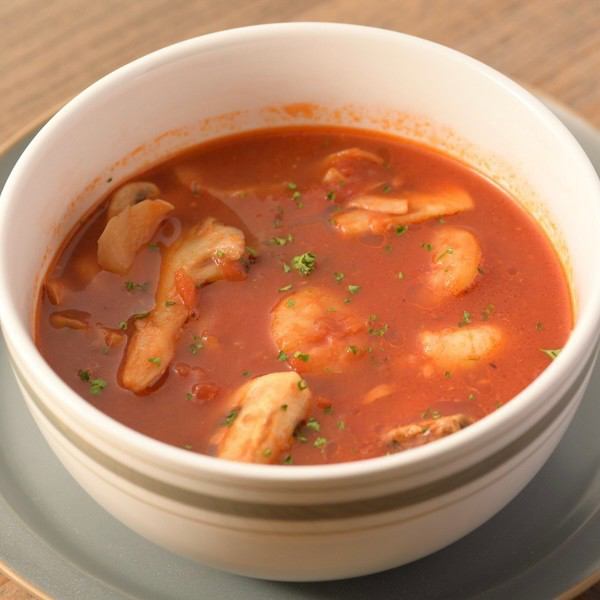 海老とキノコのトマトスープ