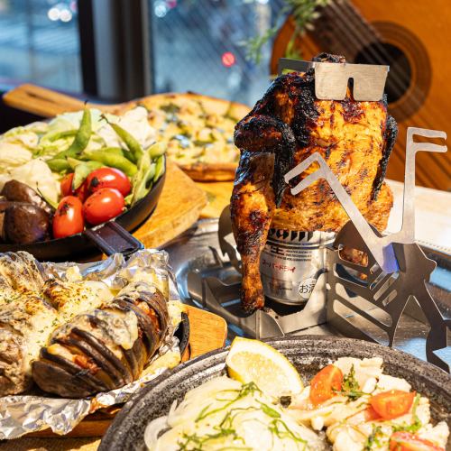 本格豪華アウトドア！ビア缶チキンコース【鶏料理専門店×アメリカン×アウトドア！】飲み放題付き