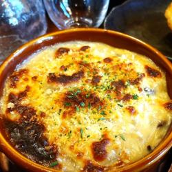 Anglerfish and mushroom gratin