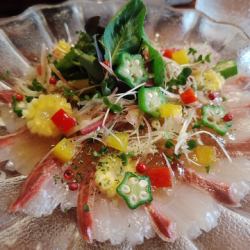 かんぱちの夏野菜カルパッチョ~土佐酢ジュレ掛け~