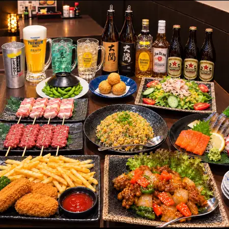 [2.5H飲み放題付]満喫コース★看板の炭火やきとん★お造りや季節の食材を使った手作り料理