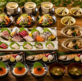 【腕を振るいます♪厳選食材の豊漁（ほうりょう）コース】全10品♪３時間飲み放題付（LO30分前）