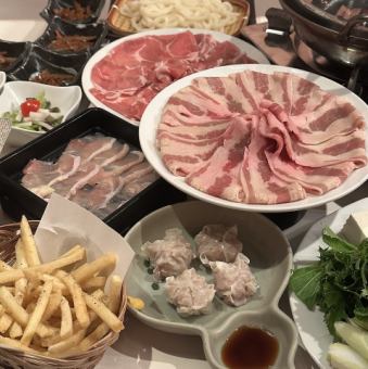 ☆★お肉3種つゆしゃぶしゃぶ＆厳選牛もつ鍋食べ飲み放題コース★☆ 120分飲み放題つき♪