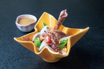 ホタルイカとうどのサラダ~ゆずみそドレッシングで~