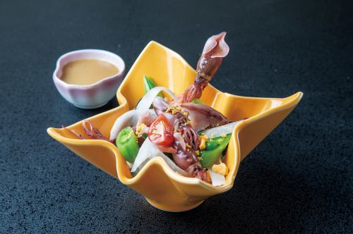 ホタルイカとうどのサラダ~ゆずみそドレッシングで~