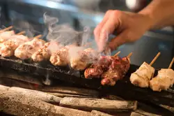 焼き鳥5点盛り(塩・タレ)(かわ、もも、ねぎま、ぼんじり、砂肝)/名古屋コーチンつくね