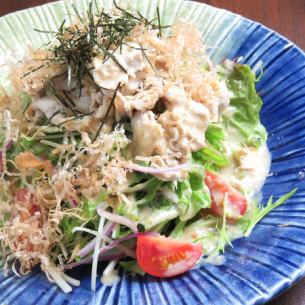 Homemade soy milk miso pork shabu-shabu salad