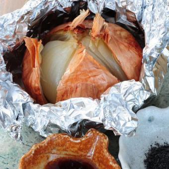 Whole Awaji onion grilled in foil