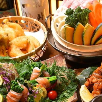 神户须磨鲑鱼、淡路鸡、蒸春蔬菜【春色～多彩套餐】3000日元