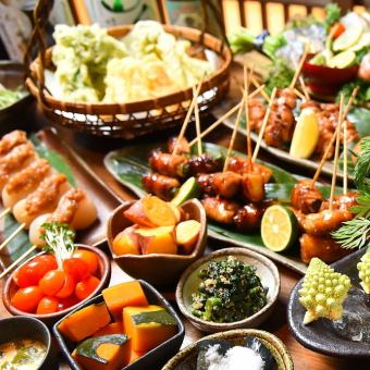 5 kinds of obanzai small dishes/Awaji chicken skewers [Spring Japanese-Nagomi-course] 3000 yen