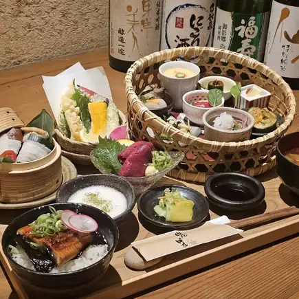 ランチ限定【月替り】文月のご褒美。鰻とろご飯と地場野菜の彩りせいろ蒸し御膳