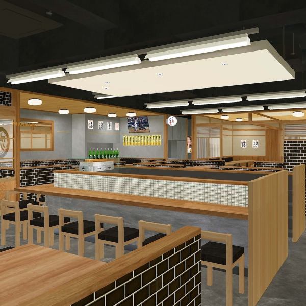 チョイ呑みにぴったり♪お一人様や少人数でも気軽にご利用頂ける、酒場のコ字カウンター。※写真は系列店です