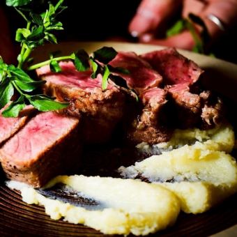 【厳選国産牛と岩中豚のステーキがメインの２h飲み放題付】ステーキ食べ比べコース　税込6000円