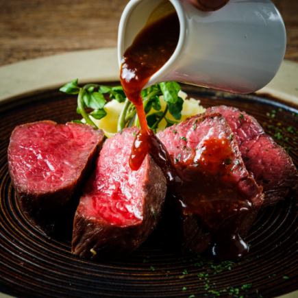 【A5黒毛和牛と国産牛のステーキがメインの2h飲み放題付】肉リッチコース 税込7000円