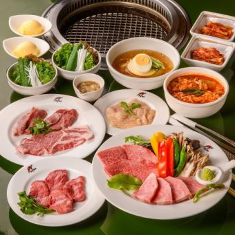 気軽に仙台牛を味わう！仙台牛カルビとロースの食べ比べ、選べる〆ものが付いた「あきうコース」