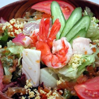Seafood salad with lots of ingredients