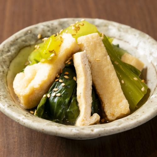 Komatsuna and Kyoto-age with yuzu sauce