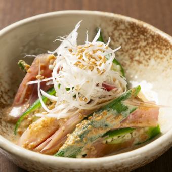 オクラとみょうがの胡麻酢がけ