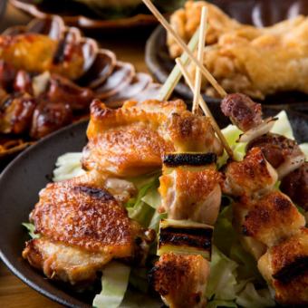 【3H飲放】産直旬魚刺し×宮崎地鶏やイカ丸焼きに特選焼き鳥盛合せ『笑門』全8品4880円⇒4000円