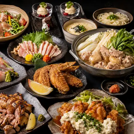  【3H飲放】名古屋コーチン尽くし！水炊きやもも網焼きに手羽唐揚げ『景福』全9品8840円⇒8000円