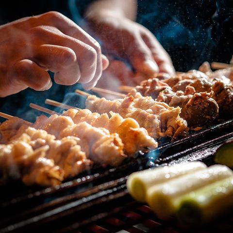 Large, authentic yakitori made with the branded chicken "Oyamadori."