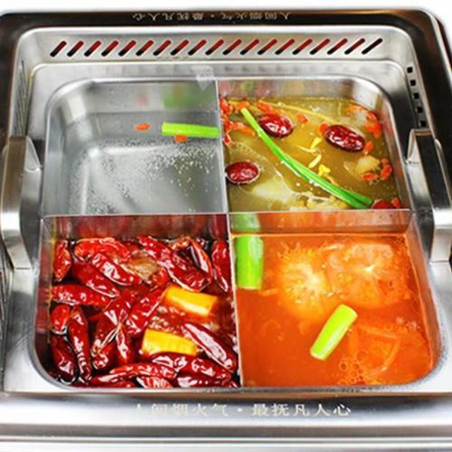 選べる三色鍋 麻辣濃香牛脂鍋+薬膳滋養鍋+山の幸キノコ滋養鍋(例です。組合せ自由)