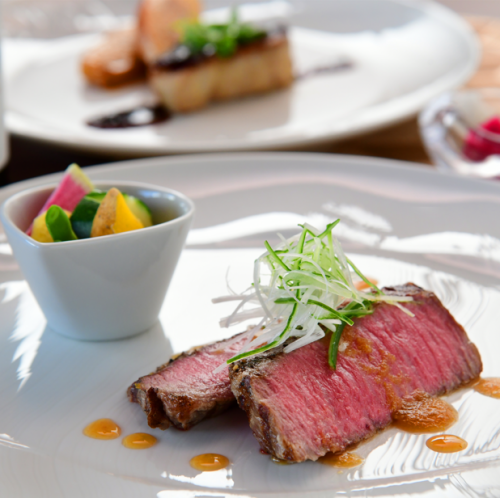 【セゾンコース】国産牛ロース肉グリエ和風仕立て 2色の大根ワサビ