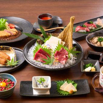 馬刺し3種・馬肉レアかつ・馬刺し握り寿司など◆仙酔峡コース(9品)　6600円(税込)