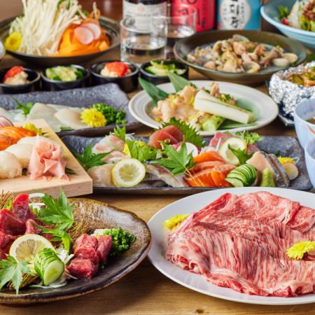 【悟空套餐】终极套餐，严选的日本牛肉和严选的鲜鱼。3小时顶级无限畅饮+10道菜合计9,500日元