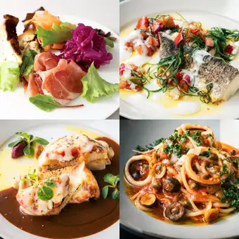 【パン食べ放題付き】よくばりランチシェアコース◆前菜盛合わせ、お魚、お肉、パスタなど全５品