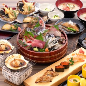 【日本傳統套餐】含2小時無限暢飲，共8道菜，6,000日圓（含稅）
