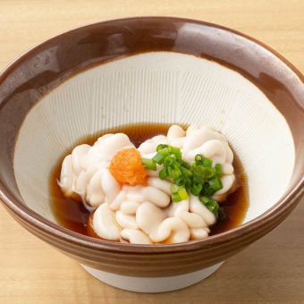 Cod milt with ponzu sauce or tempura sauce / Squid simmered in delicious dashi broth each