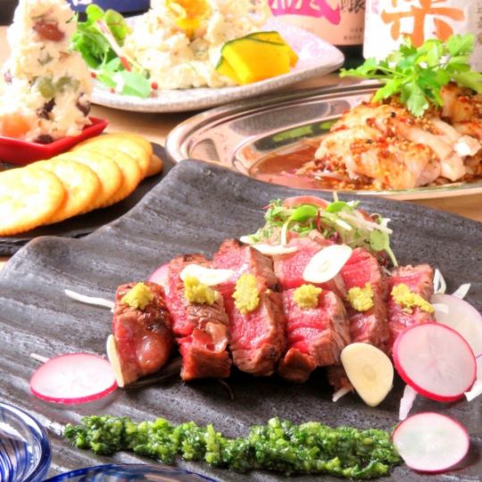 Includes "Aged diced fillet steak + Setouchi fresh fish sashimi platter"! 120-minute all-you-can-drink course, 11 dishes, 4,500 yen!