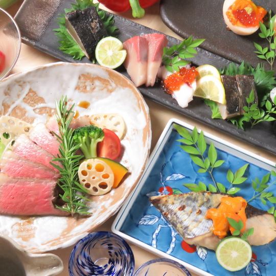 120-minute all-you-can-drink course with "Setouchi Spanish mackerel grilled in Saikyo ~ topped with sea urchin ~" 9 dishes total for 4,000 yen