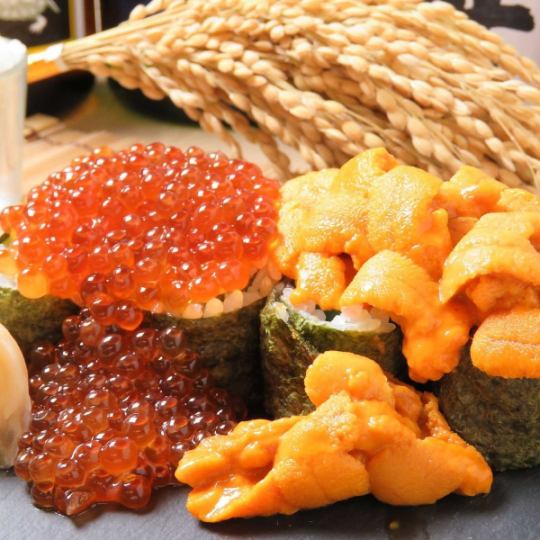 Includes "sea urchin, salmon roe, and kappa roll + grilled Japanese black beef shabu"! 120-minute all-you-can-drink course, 10 dishes total, 5,000 yen