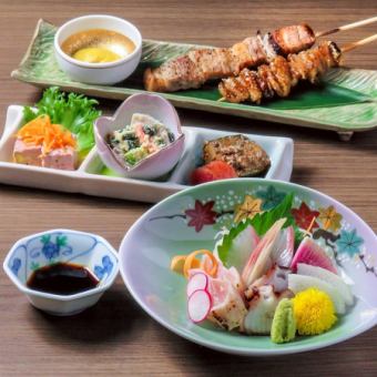 [Daytime drinking ♪ Nighttime drinking OK] 2 hours of all-you-can-drink included ☆ Yakura Mini Course (3 small dishes, sashimi, 2 grilled skewers, etc.)
