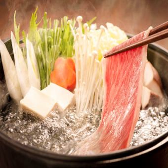 特選牛肉和豬肉雞肉的涮鍋自助餐，共7道菜，“狗之時套餐”，2小時自助餐，4000日元