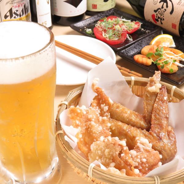 [Drink alone, with friends ◎] How about a drink at a fried chicken izakaya? ◆ "Chicken power little drink set" 1000 yen (tax included)