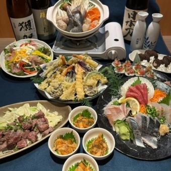 刺身の４点盛りやメインの海鮮鍋などスタンダードなコース全８品＋飲み放題付