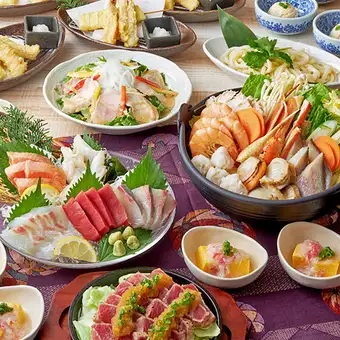 【伊薩裡比】雪蟹火鍋、五種鮪魚刺身、鮪魚腩排(共8道菜)+ 2小時暢飲,只需6000日元