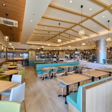 The seating is equipped with sofas and tables that can be used for a variety of occasions.