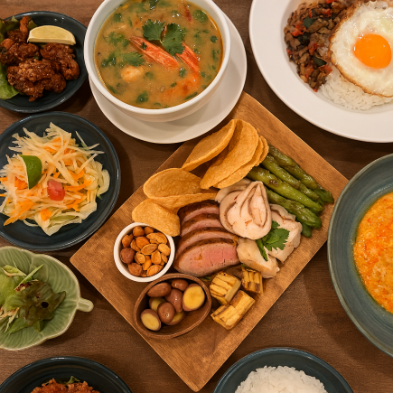 忘年会・女子会◎ヤムウンセンやグリーンカレー付10品＆飲み放題※パクチー抜き可