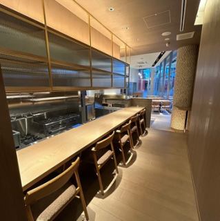There is also counter seating in front of the kitchen.