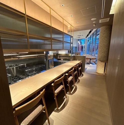 There is also counter seating in front of the kitchen.